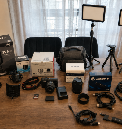Canon EOS M200 + Sigma 30mm + Cam Link 4K + Yeti X — πλήρες set